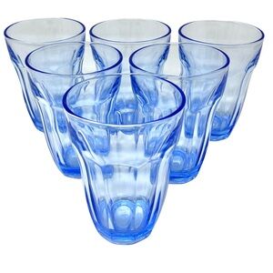 Pasabahce Turkey Ice Blue Glassware Set of 6 Paneled Design Glasses 4” Tall